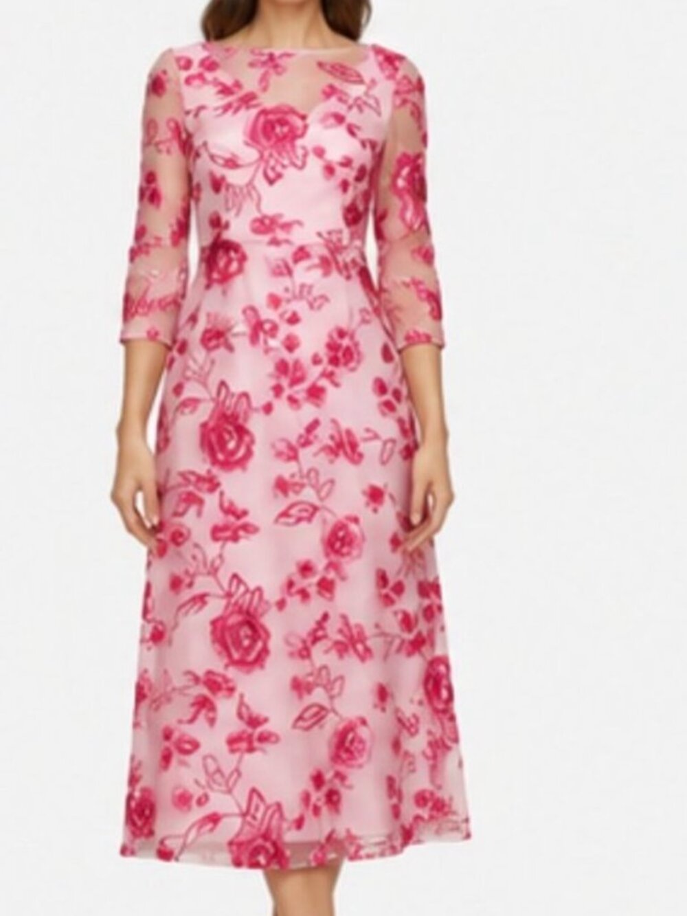 NWT JS Collections Nadine Rose Magenta Embroidered Midi Dress. Size 12